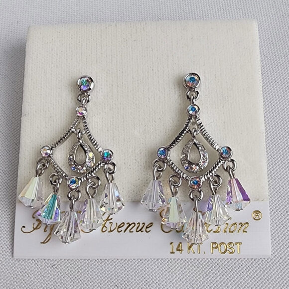 FAC Silver Pacifico AB Crystal Fresh Water Pearl Beaded Chandelier Necklace Set - Picture 9 of 15